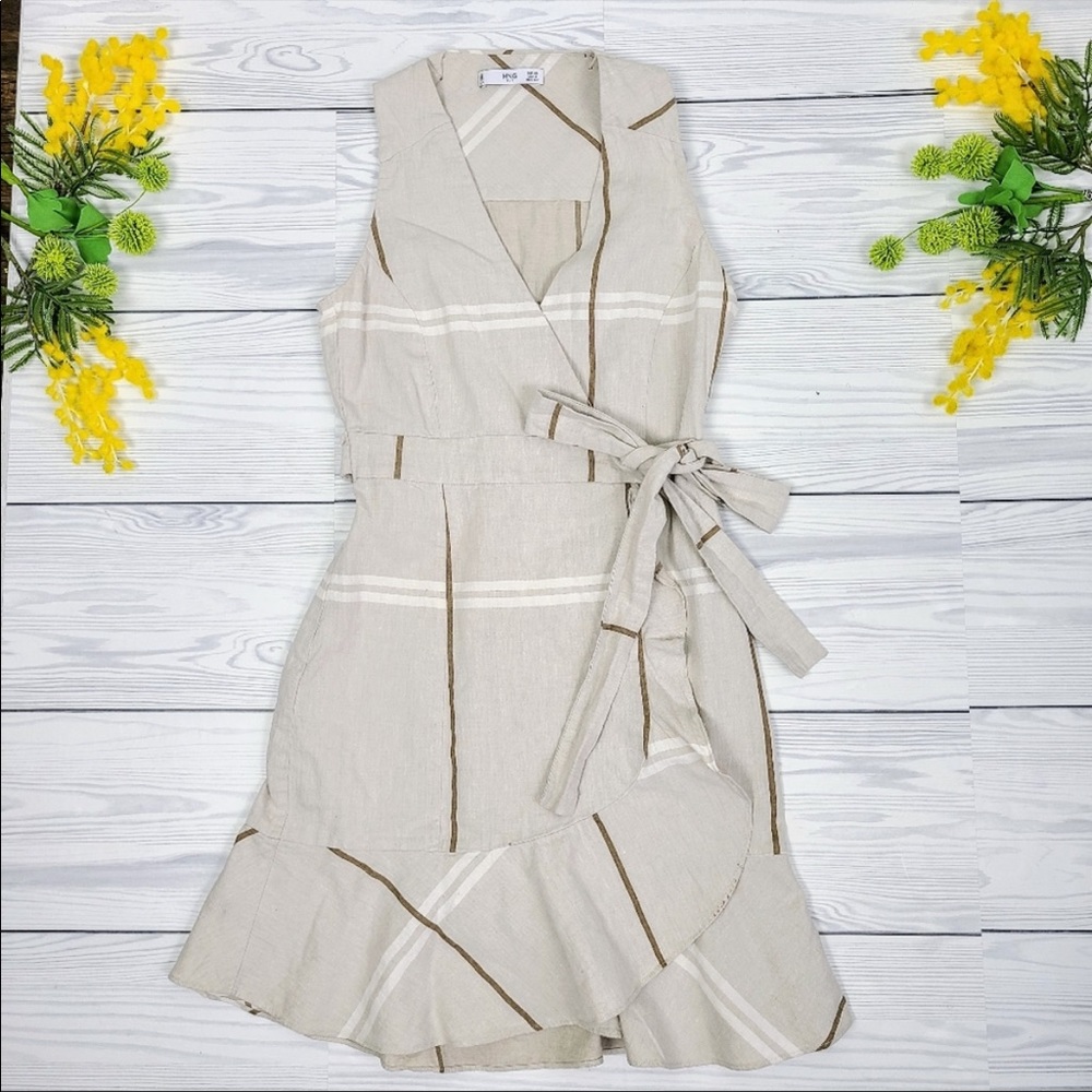 MNG Mango Beige Plaid Wrap Dress